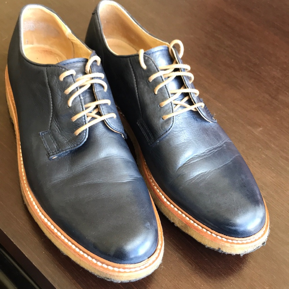 FRYE MENS 12D BLUE LEATHER PLAIN TOE OXFORDS